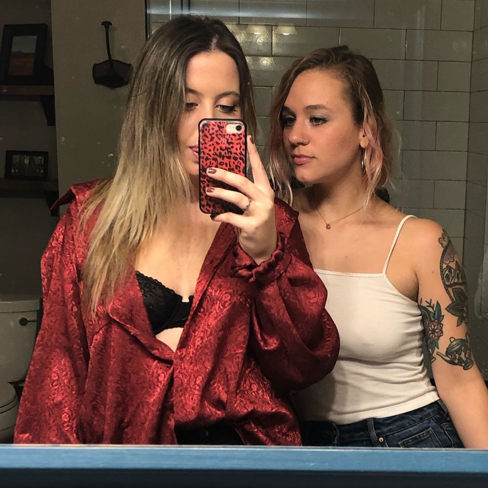 Red Silky Button Down Blouse - image 4